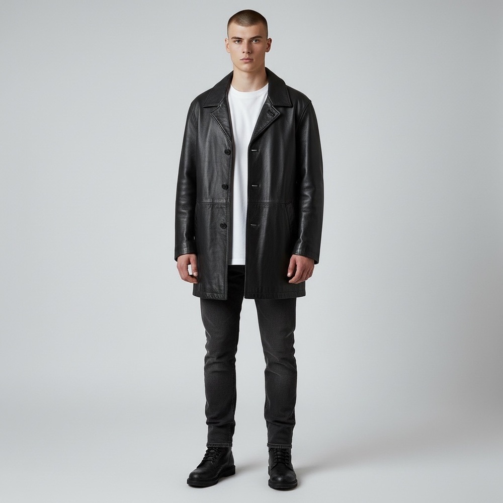 Daniel Cremieux Men’s XXL Lambskin Leather Button Front Jacket Coat Black